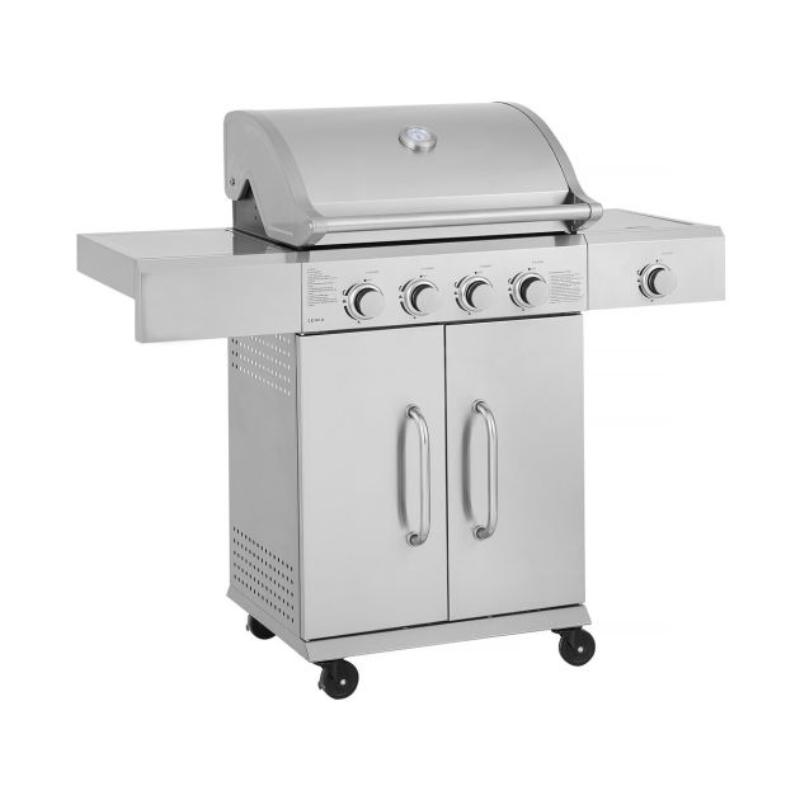 Barbacoa de Gas BRAZZO 5 Quemadores con Plancha y Quemador Lateral 14,5 kW - Acero Inoxidable Gris