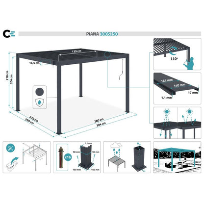 Pérgola Bioclimática Autoportante PIANA 3x2,5 m Aluminio Gris Antracita