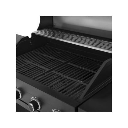 Cocina Exterior con Barbacoa de Gas 4 Quemadores 12 kW y 2 Mesas Auxiliares - Negro