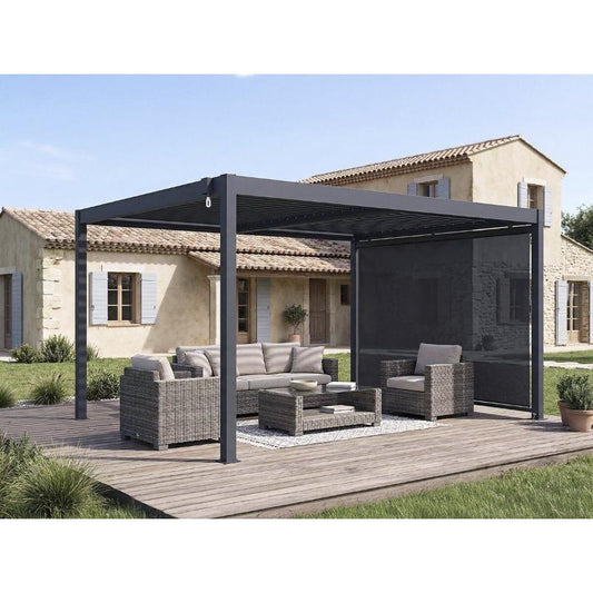 Pérgola Bioclimática WINDSOR 3x4 m de Aluminio Gris con Toldo Lateral
