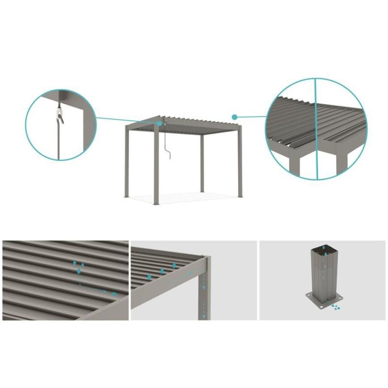Pérgola Bioclimática PIANA 3x2 m Aluminio Topo con Lamas Orientables