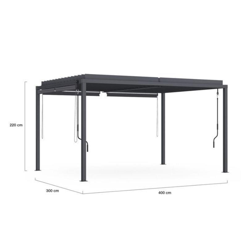 Pérgola Bioclimática de Acero 3x4 m con 4 Estores Laterales Gris Antracita
