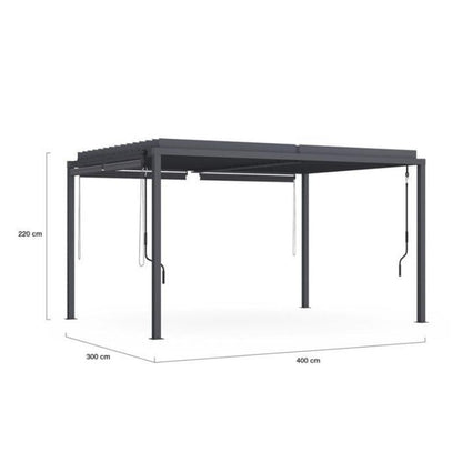 Pérgola Bioclimática de Acero 3x4 m con 4 Estores Laterales Gris Antracita