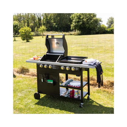 Barbacoa de Gas VESUVIO Duo 6 Quemadores con Plancha Integrada 18 kW - Negra