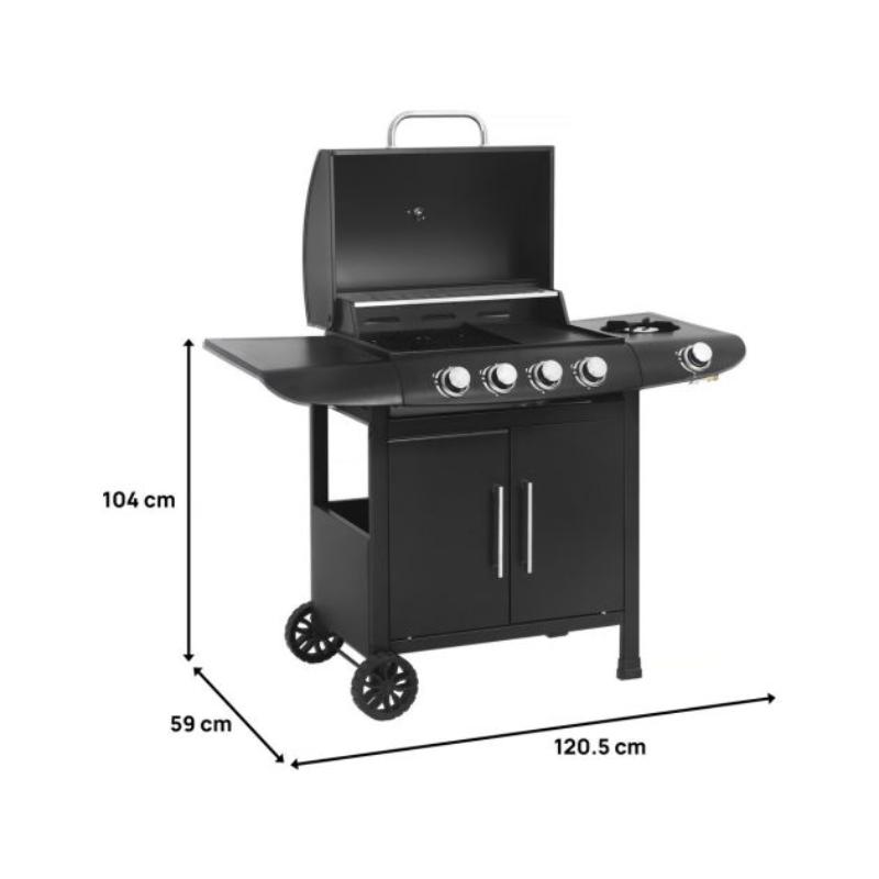 Barbacoa de Gas Feria 5 Quemadores con Quemador Lateral 14,5 kW - Negro