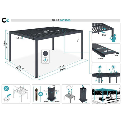 Pérgola Bioclimática Autoportante PIANA 4x3 m Aluminio Gris Antracita