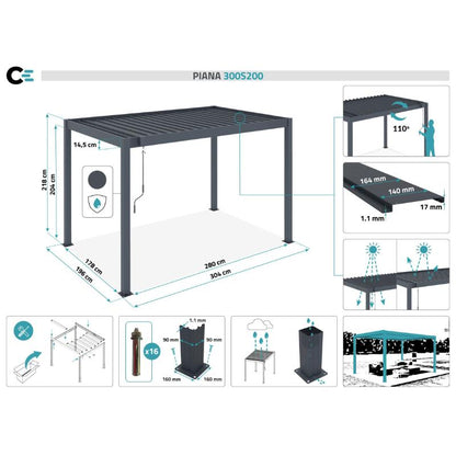 Pérgola Bioclimática Autoportante PIANA 3x2 m Aluminio Gris Antracita