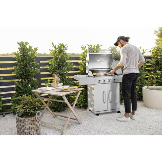 Barbacoa de Gas BRAZZO 5 Quemadores con Plancha y Quemador Lateral 14,5 kW - Acero Inoxidable Gris