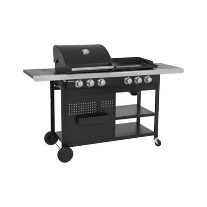 Barbacoa de Gas VESUVIO Duo 6 Quemadores con Plancha Integrada 18 kW - Negra