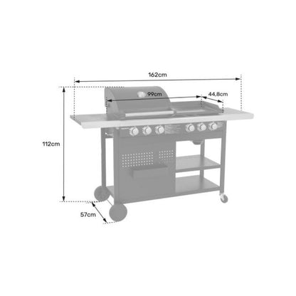 Barbacoa de Gas VESUVIO Duo 6 Quemadores con Plancha Integrada 18 kW - Negra