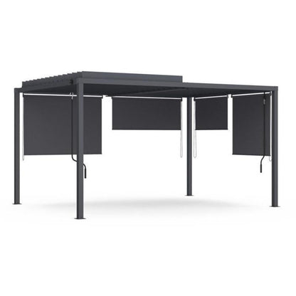 Pérgola Bioclimática de Acero 3x4 m con 4 Estores Laterales Gris Antracita