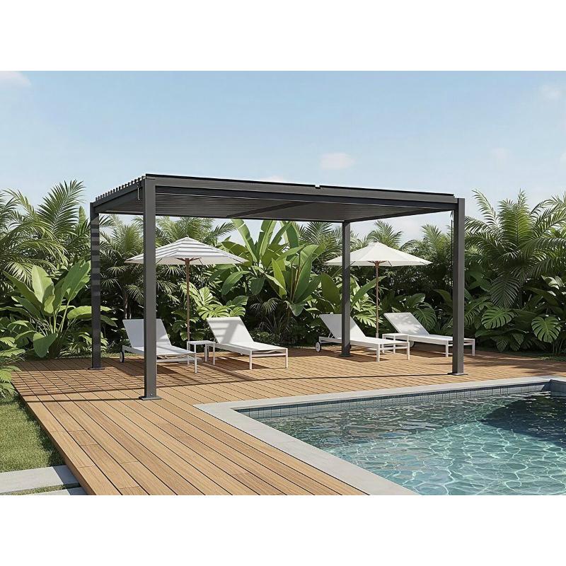Pérgola Bioclimática Howard 4x3 m con Lamas Orientables Acero Galvanizado Gris