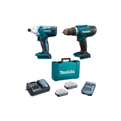 Pack Taladro Atornillador + Llave de Impacto Makita 18V con 2 Baterías y Cargador