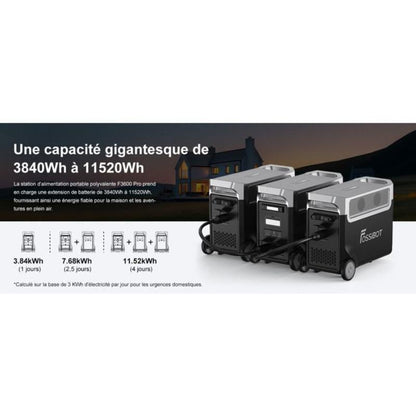 FOSSIBOT F3600PRO + 2× FB3840 Generador Solar Portátil LiFePO4 11052Wh 3600W